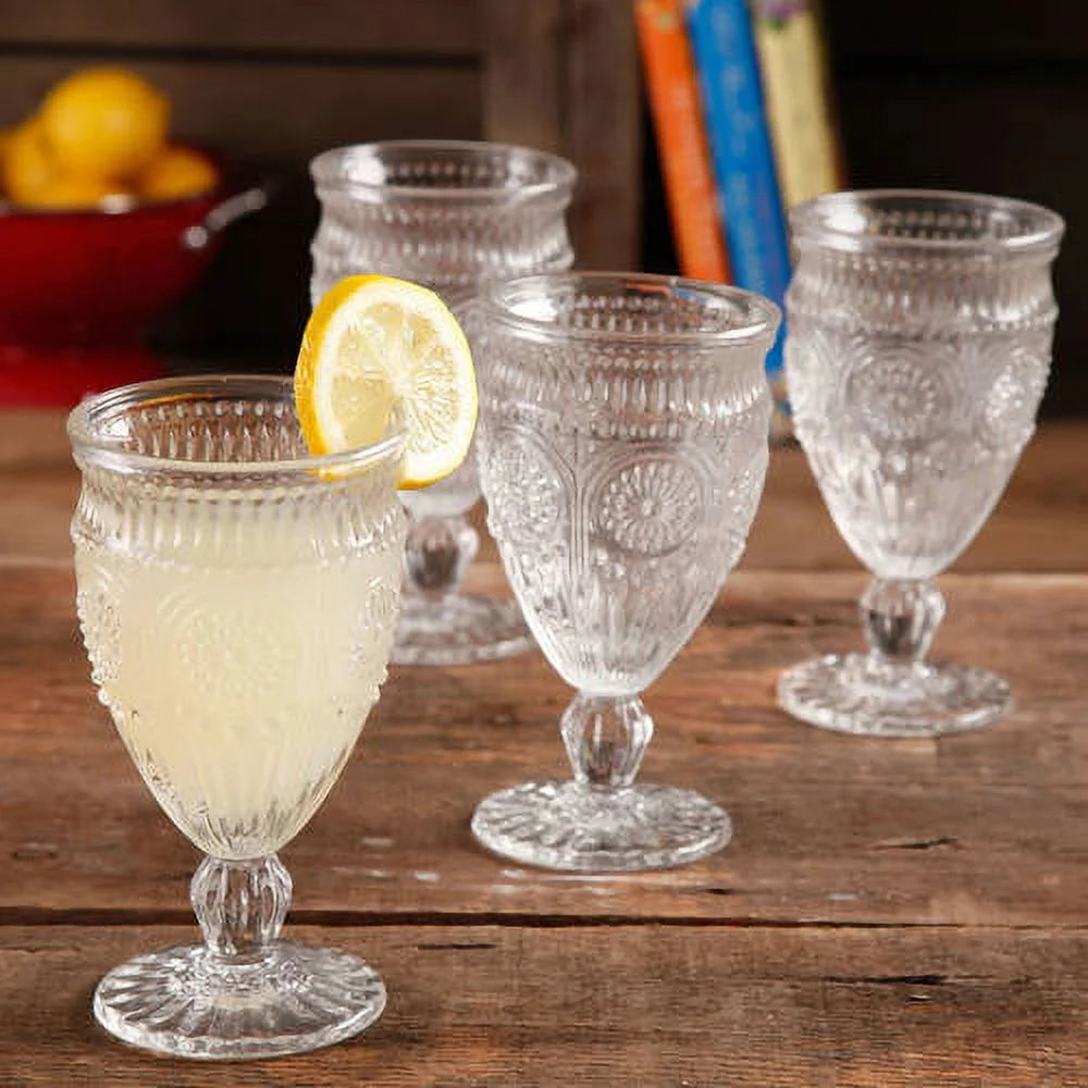 Adeline 12-Ounce Footed Glass Goblets, Set of 4, Clear