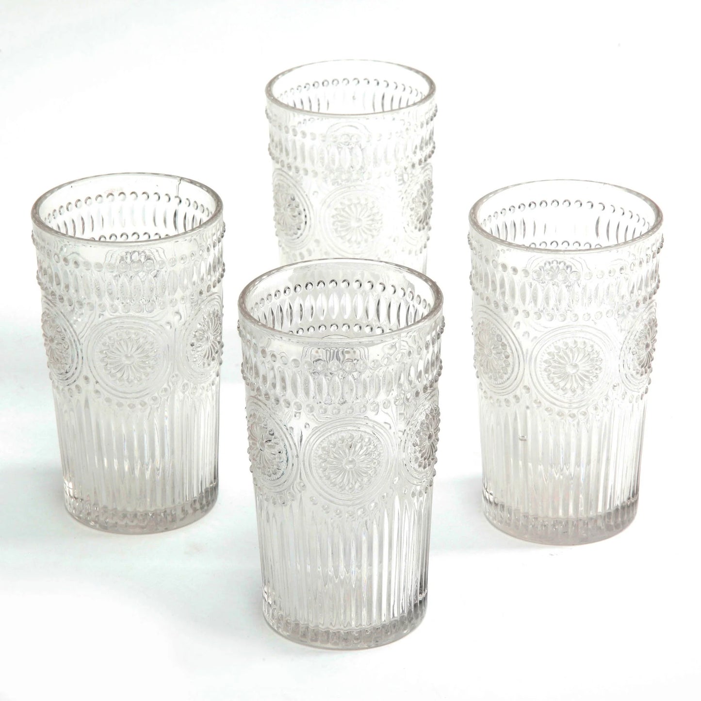 Adeline 16-Ounce Embossed Glass Tumblers, Set of 4, Clear