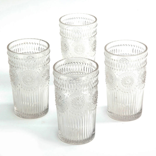 Adeline 16-Ounce Embossed Glass Tumblers, Set of 4, Clear